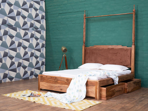 Duraster Hawkin Solid Wood Canopy Poster King Size Bed with Storage #1