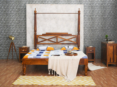 Duraster Ummed Two Poster Solid Sheesham wood Modern Canopy King Size Bed #2