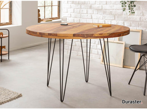 Torpedo Modern Sheesham Wood Dining Table with Iron Legs#3 - Duraster 