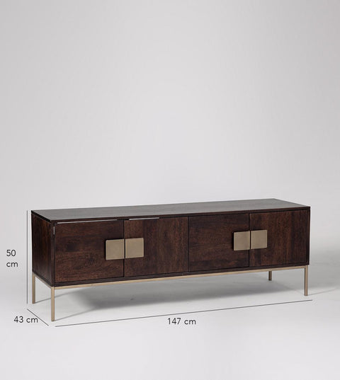 Versaw TV Stand, Dark Mango Wood & Brass #7 - Duraster 