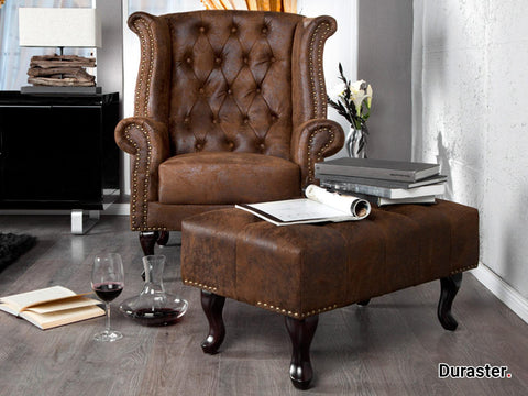Norwich Chesterfield Buff Leather Ottoman #40 - Duraster 