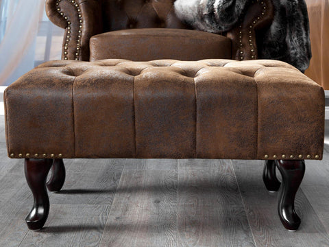 Norwich Chesterfield Buff Leather Ottoman #40 - Duraster 