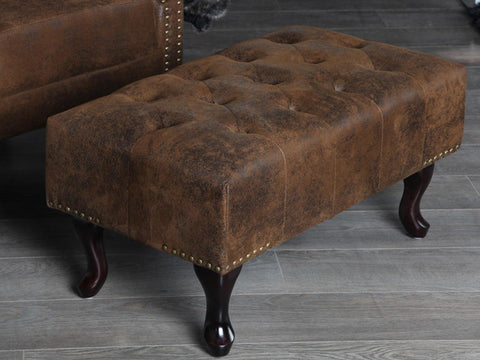 Norwich Chesterfield Buff Leather Ottoman #40 - Duraster 