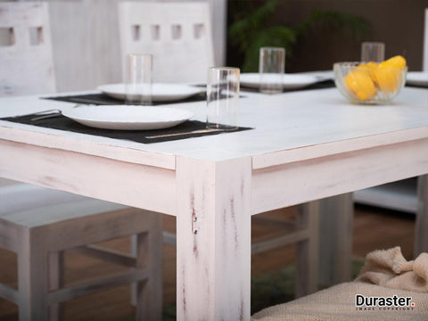 Novo Distressed Acacia White Dining Set with Chairs (4, 6 & 8 Seater) - Duraster 