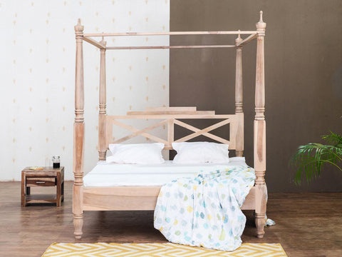 Duraster Novo Premium Solid Sheesham Wood Modern Canopy 4 Poster King Size Bed #3